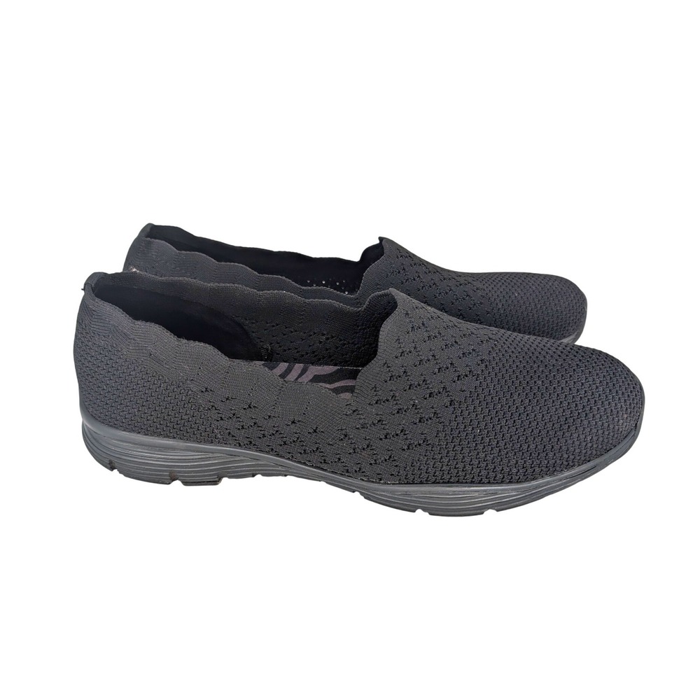 Skechers Seager Stat Scalloped Slip On Shoes Womens 10 Black Knit Minimalist